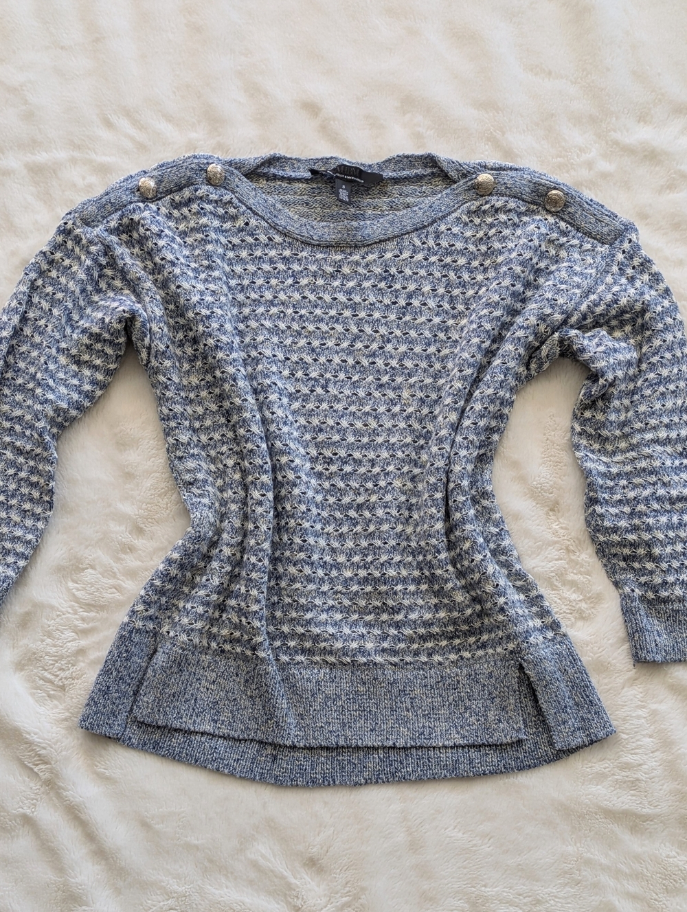White House Black Market Blue + White 3/4 Sleeve Summer Sweater Size S Petite